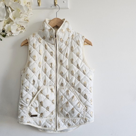Simply Southern White & Gold Pineapple Quilted Sleeveless Puffer Vest Size Small - Picture 13 of 16